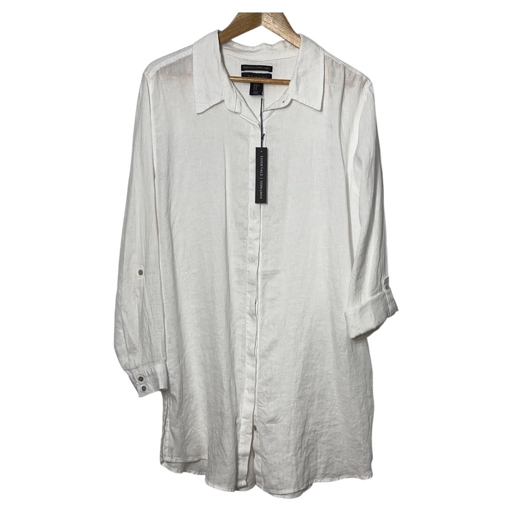 NWT Tahari Linen Tunic Womens Size XL Roll Tab Sleeve Fall Casual